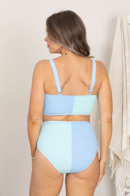 Baby Blue and Mint Colorblock Ribbed Two Piece Swimsuit