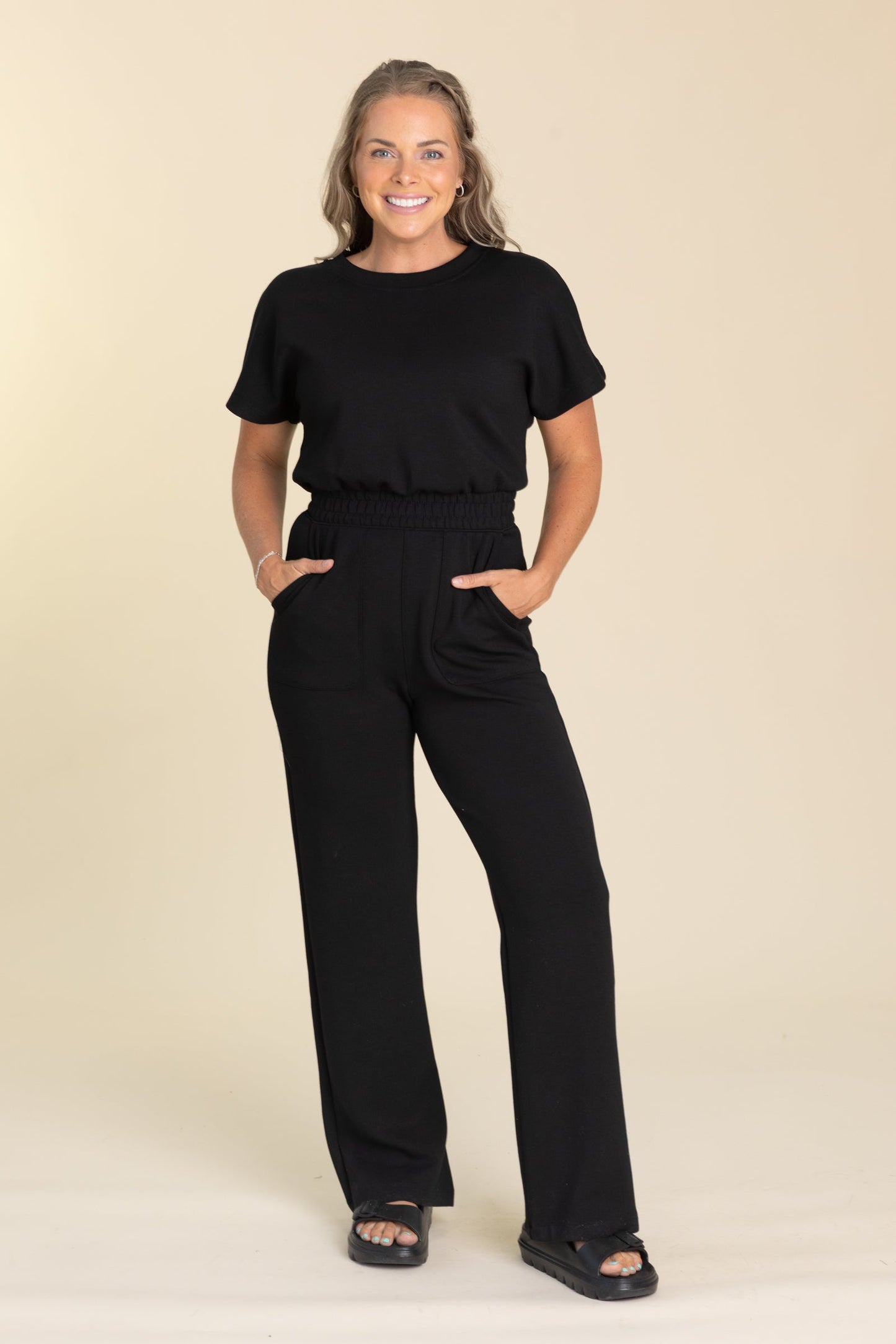 Black Modal Short Sleeve Jumpsuit