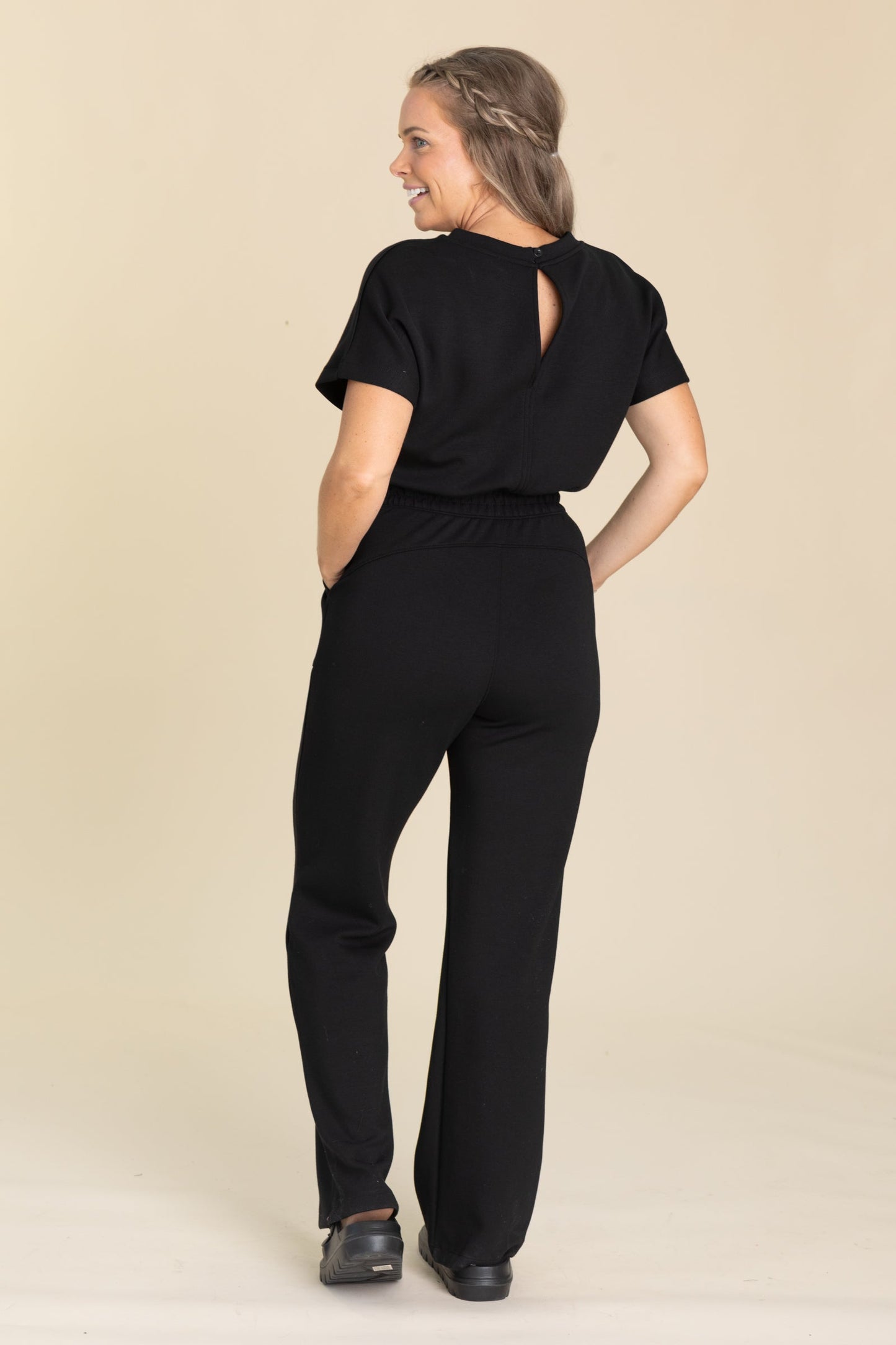 Black Modal Short Sleeve Jumpsuit