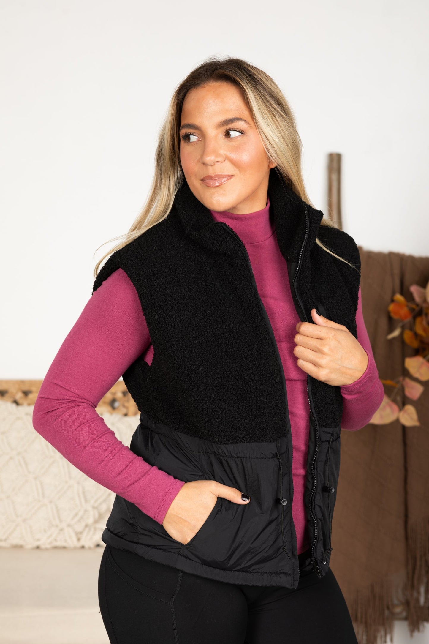Black Sherpa Puffer Vest
