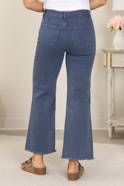 Acid Wash Frayed Hem Straight Wide Pants