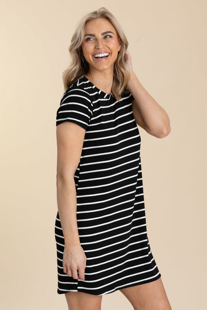 Black And White Stripe T-Shirt Dress