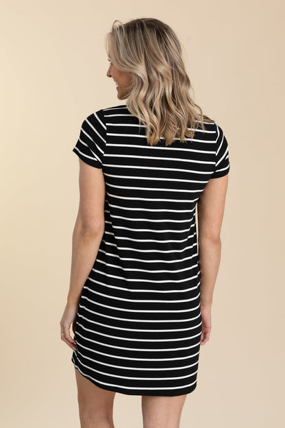 Black And White Stripe T-Shirt Dress