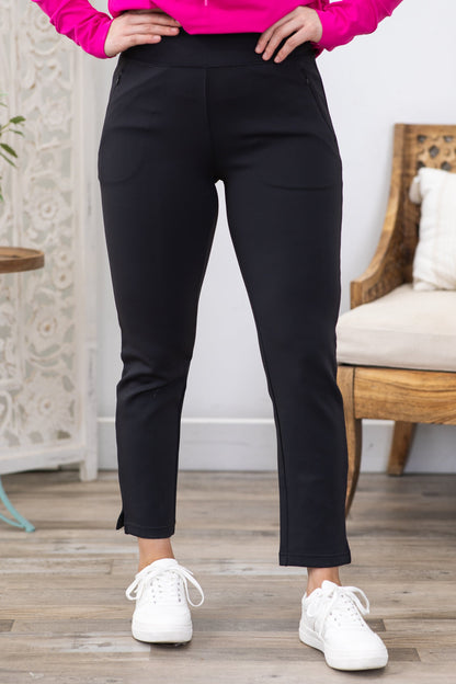 Black Jacquared Ribbed Tapered Pant