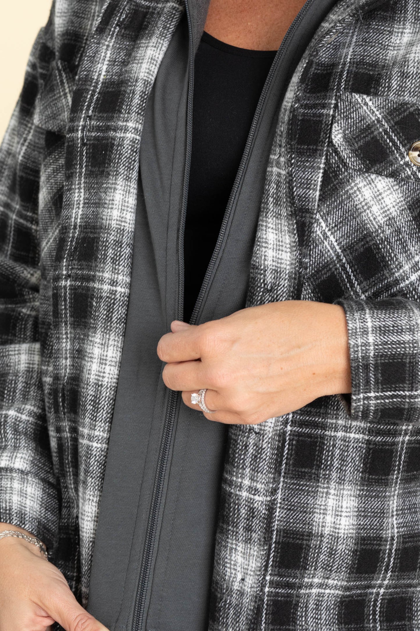 Black Twofer French Terry Plaid Jacket