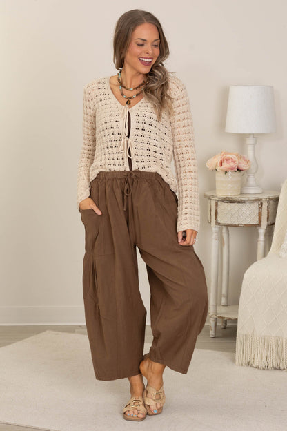 Beige Crochet Bow Tie Front Cardigan