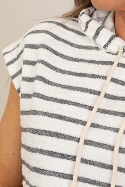 Black Stripe Hooded Kit Top With Pocket
