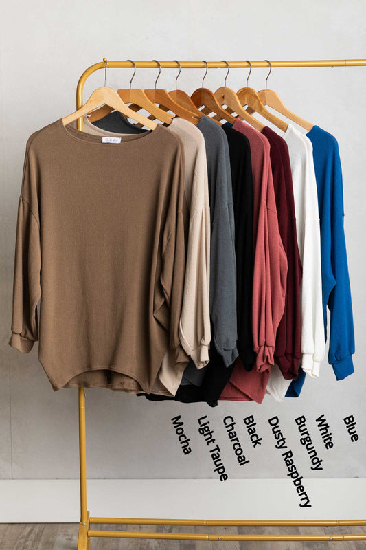 Boatneck Solid Crepe Hacci Knit Top