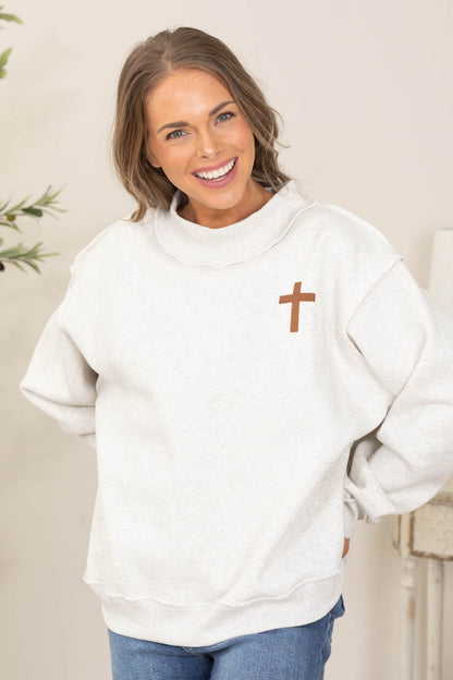Ash Grey Cross & Jesus Saves Reversible Sweatshirt