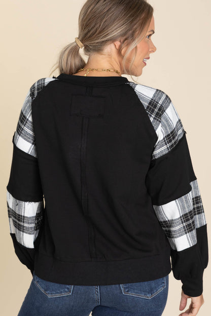 Black Combo Plaid Pumpkin Graphic Sweatshirt