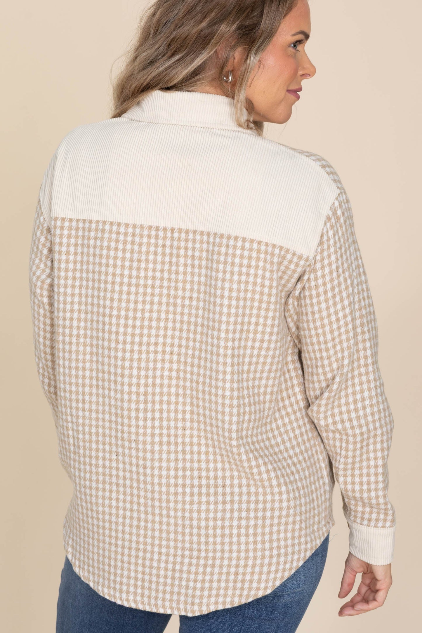 Beige Mini Checker Shacket