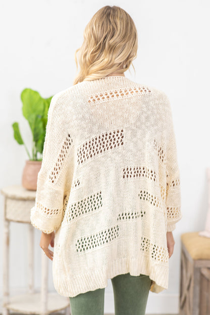 Beige Casual Hollowed Dolman Sleeve Cardigan