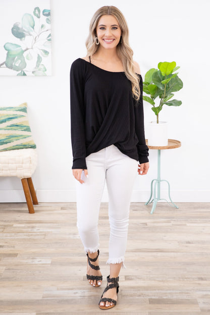 Black Twist Front Top with Cutouts