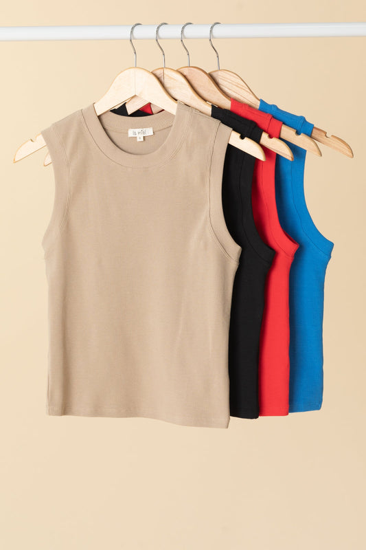 Basic Ribbed Crewneck Sleeveless Knit Top
