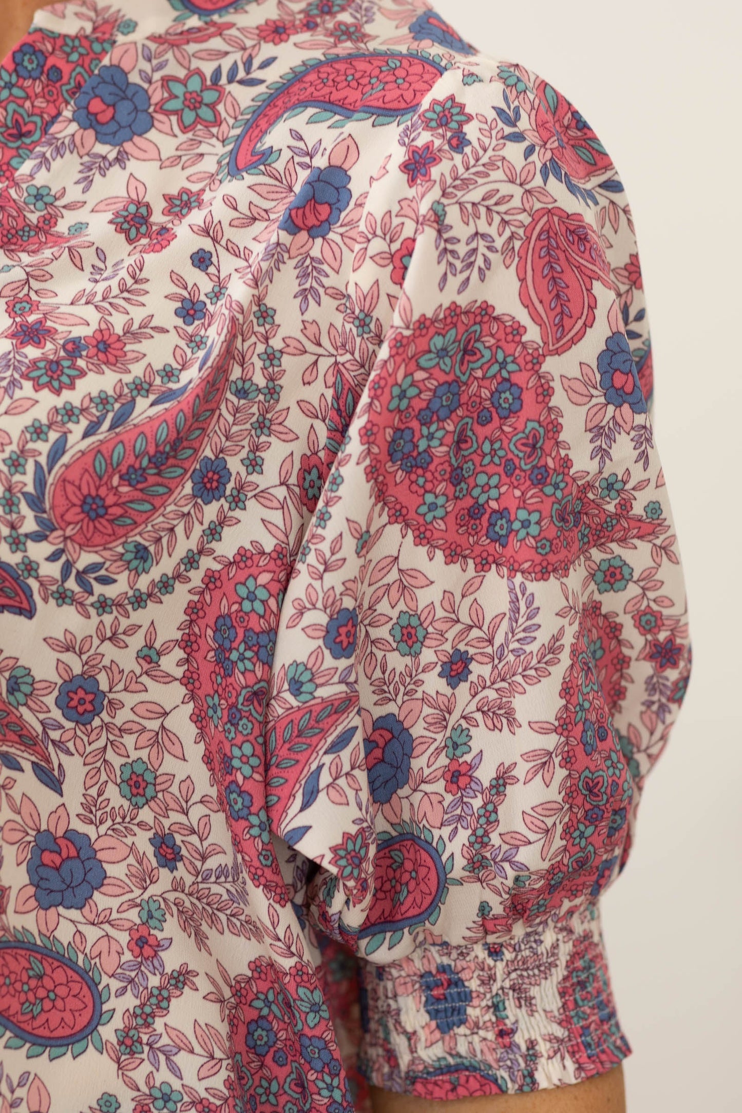 Beige And Paisley Pink Print Woven Top