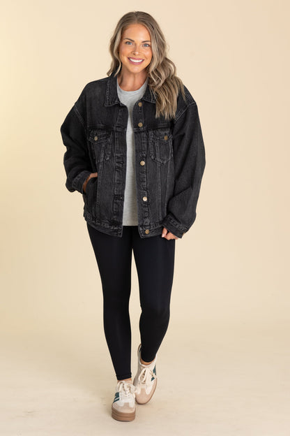 Black Wash Classic Boyfriend Fit Denim Jacket