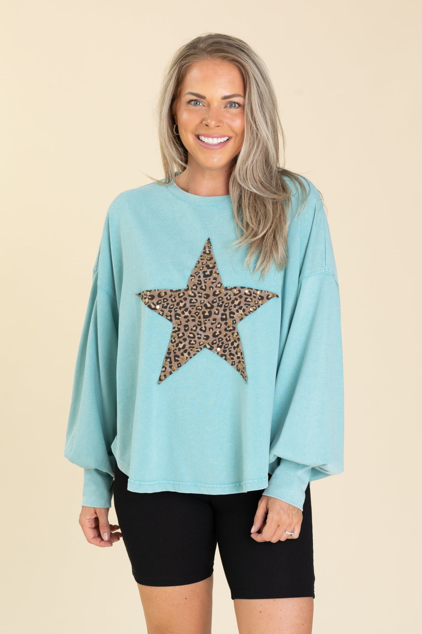 Animal Print Star Patch Knit Top
