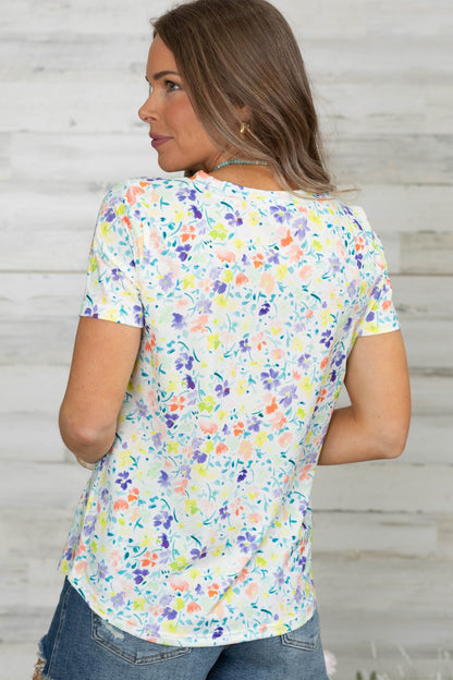 Basic Floral Printed Short Sleeve Knit Top