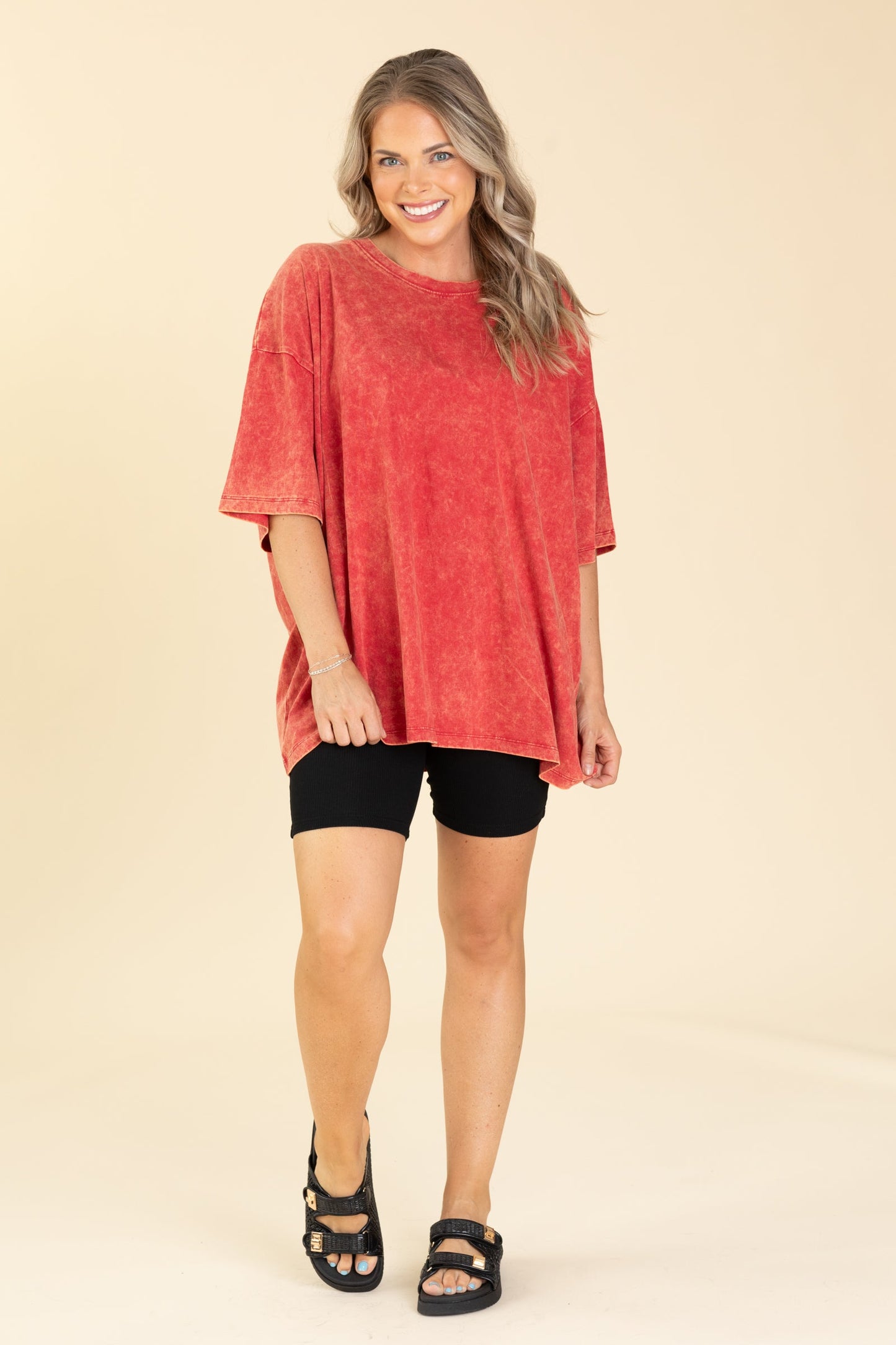 Acid Wash Cotton Drop Shoulder Box Knit Tee