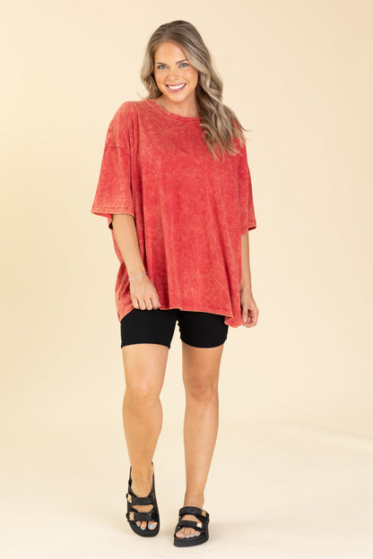 Acid Wash Cotton Drop Shoulder Box Knit Tee