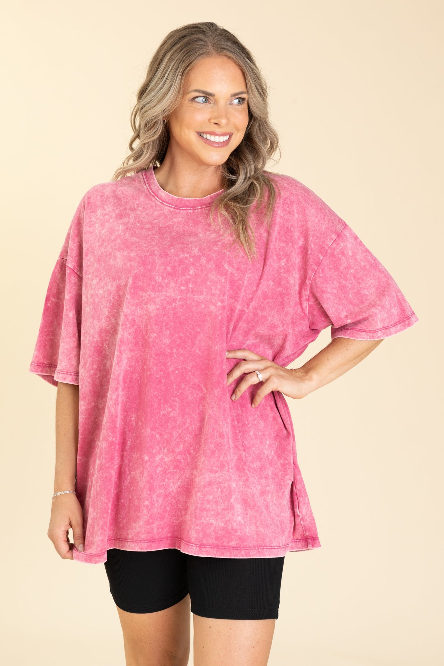 Acid Wash Cotton Drop Shoulder Box Knit Tee