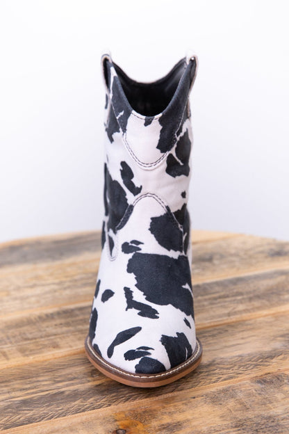 Black and White Cow Print Western Bootie