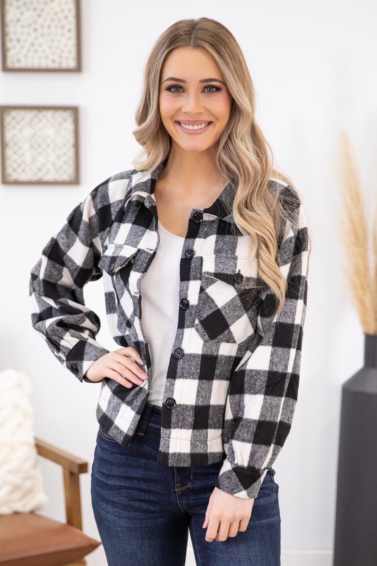 Black and White Buffalo Plaid Shacket