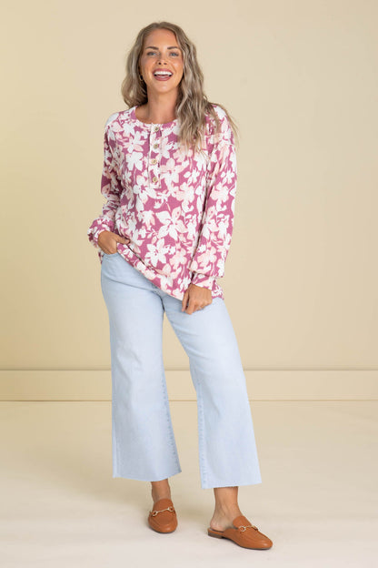 Berry And Pink Floral Ribbed Knit Long Sleeve