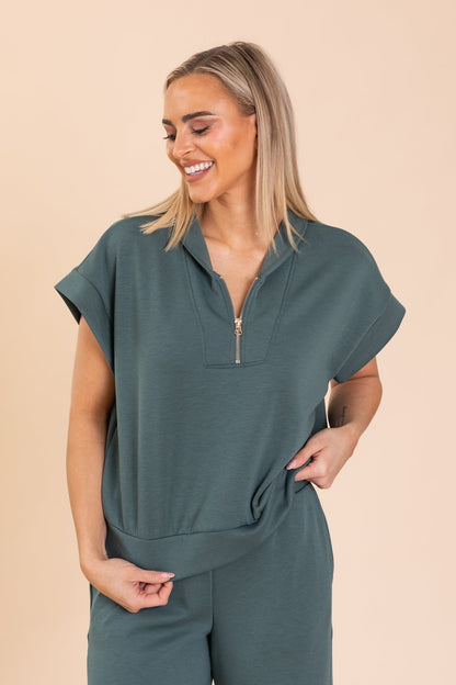 Ash Jade Scuba Quarter Zip Knit Top