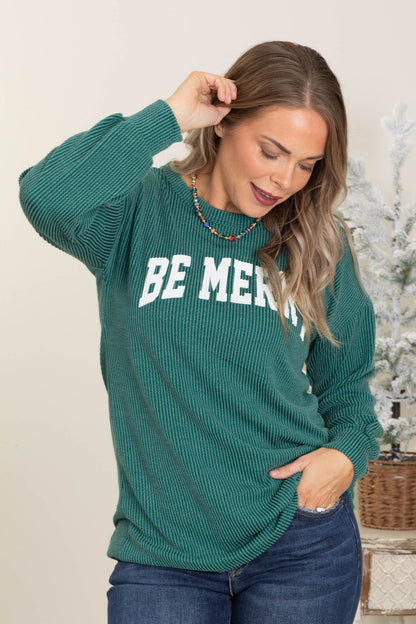 Be Merry Ribbed Knit Long Sleeve Top
