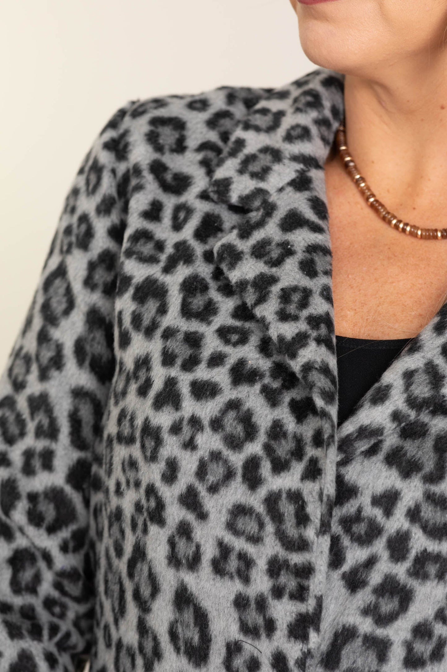 Black Leopard Single Button Coat