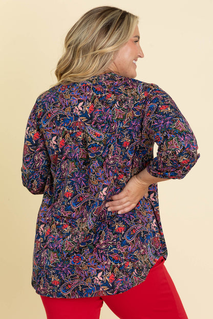 Black And Blue Printed Lizzy Wrinkle Free Top