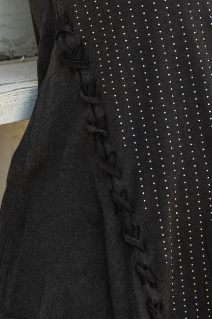 Black Godet Tank Top With Criss Cross Detail