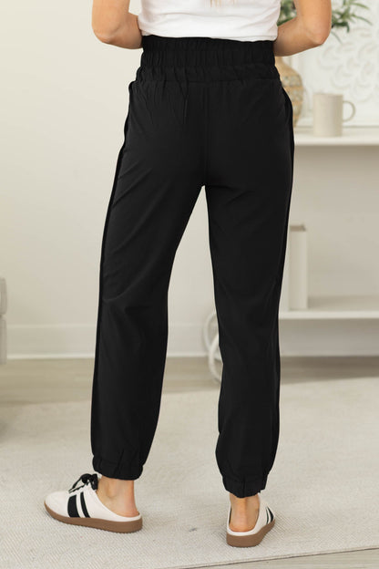 Black Elastic Waist Joggers With Pockets
