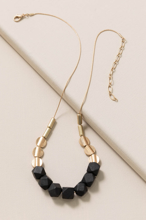 Black Wood And Metallic Beaded Necklace