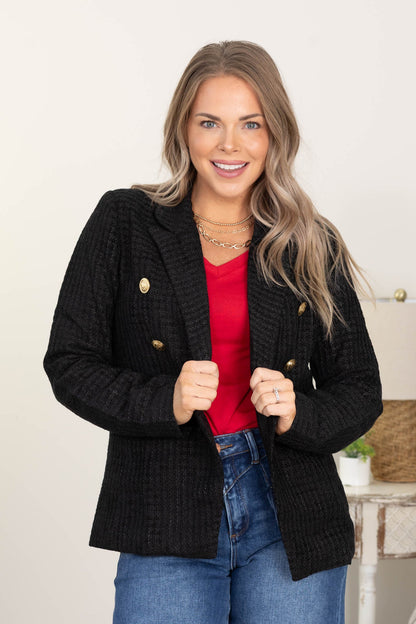 Black Tweed Blazer With Gold Lurex
