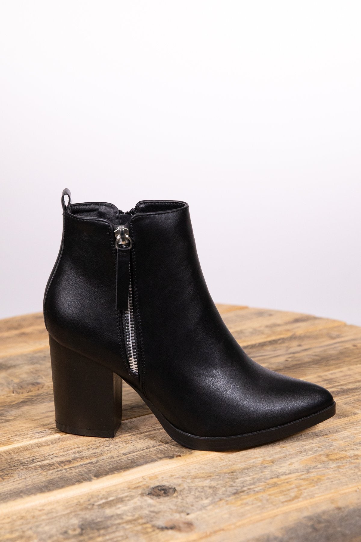Black Faux Leather Side Zip Tall Bootie