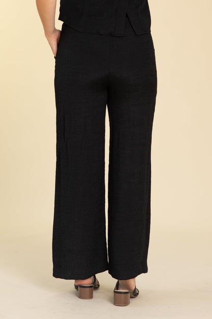Black Crinkle Drawstring Wide Leg Pants