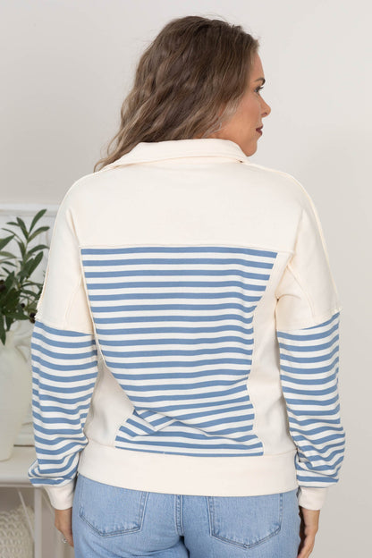 Blue Stripe Colorblock French Terry Sweatshirt