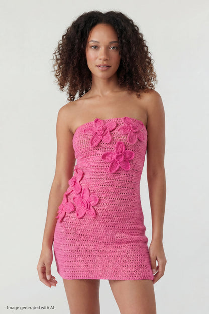 Crochet Floral Mini Tube Dress