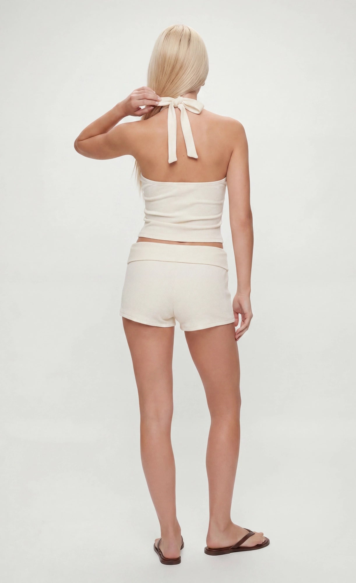 Ribbed Halter Tank & Foldover Waist Short