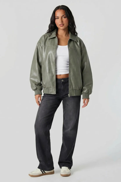 Oversized Faux Leather Jacket
