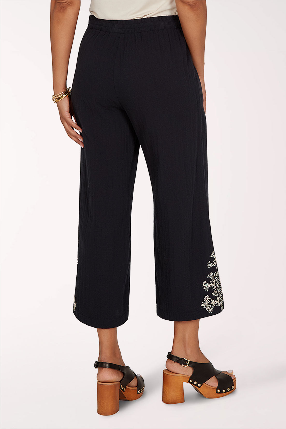 Tropical Noir Embroidered Cotton Gauze Crop Pant