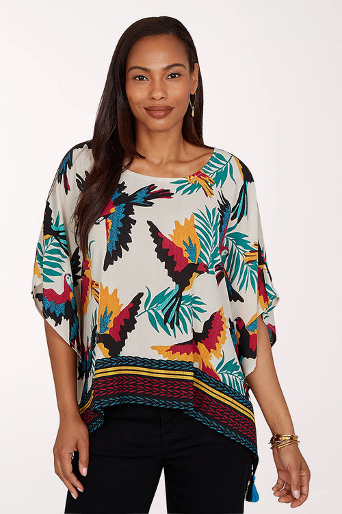 Tropical Noir Parrot Crepe Blouse