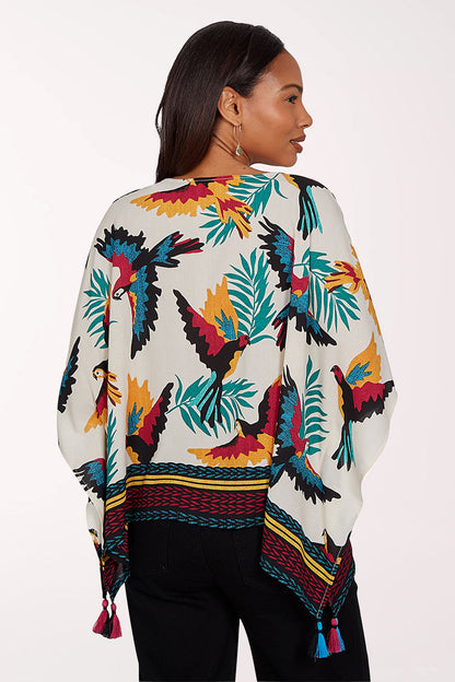 Tropical Noir Parrot Crepe Blouse