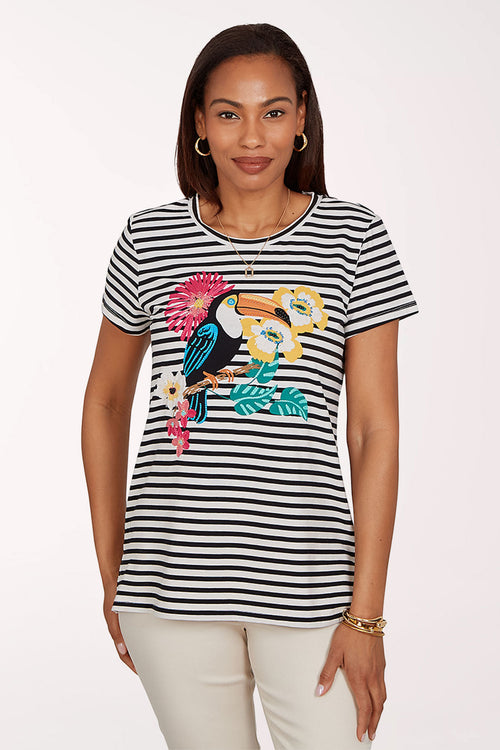 Tropical Noir Striped Toucan Tee