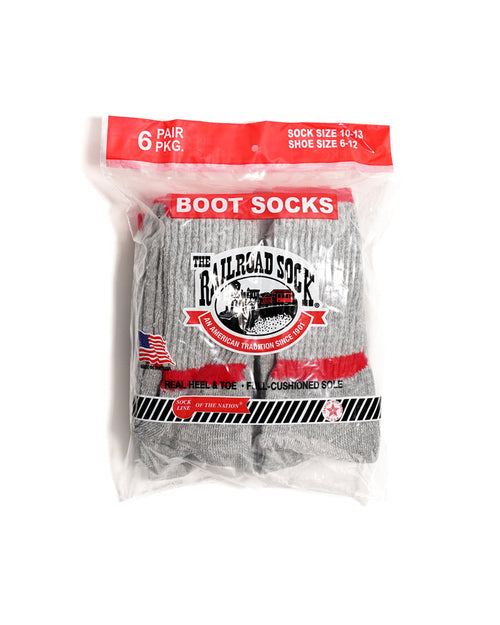 6 Pack Crew Boot Sock - Grey w/ Red Stripe