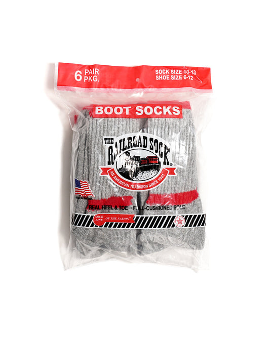 6 Pack Crew Boot Sock - Grey w/ Red Stripe