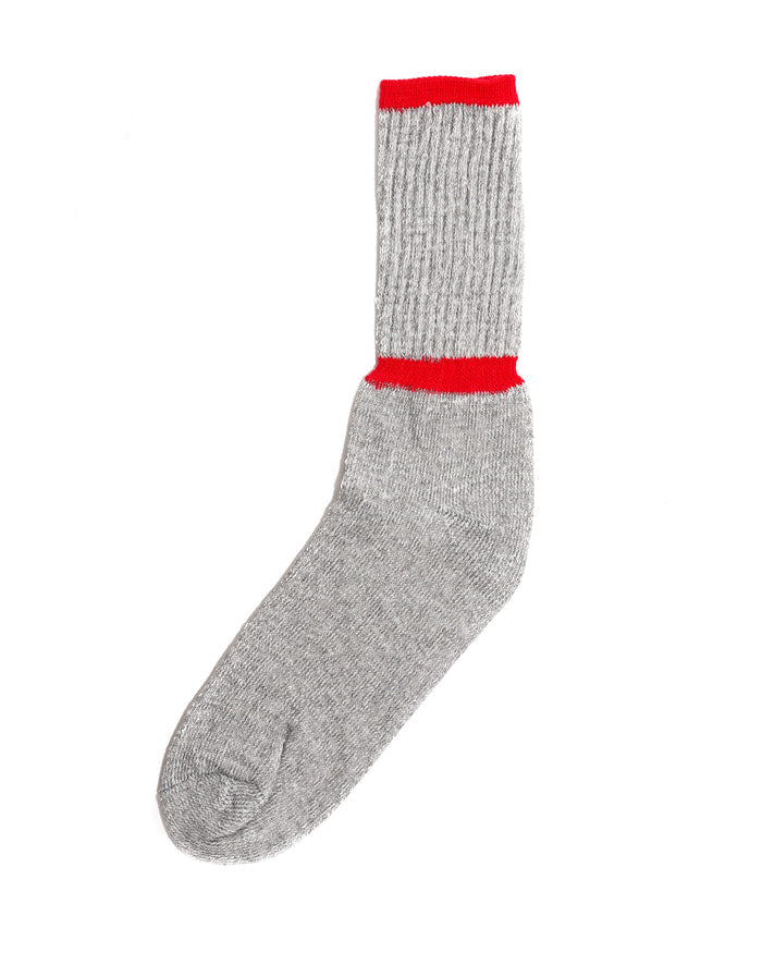 6 Pack Crew Boot Sock - Grey w/ Red Stripe