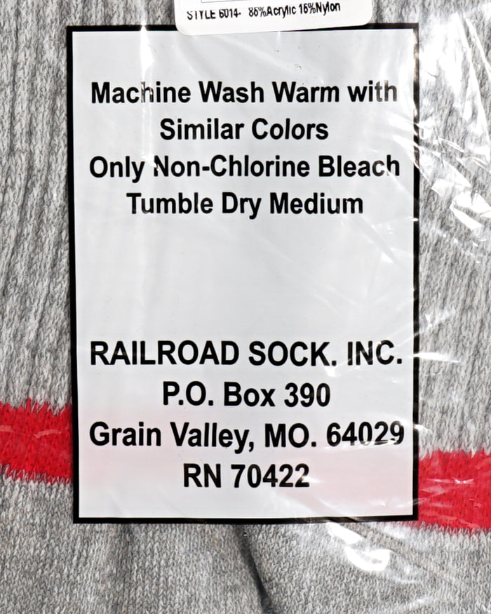 6 Pack Crew Boot Sock - Grey w/ Red Stripe